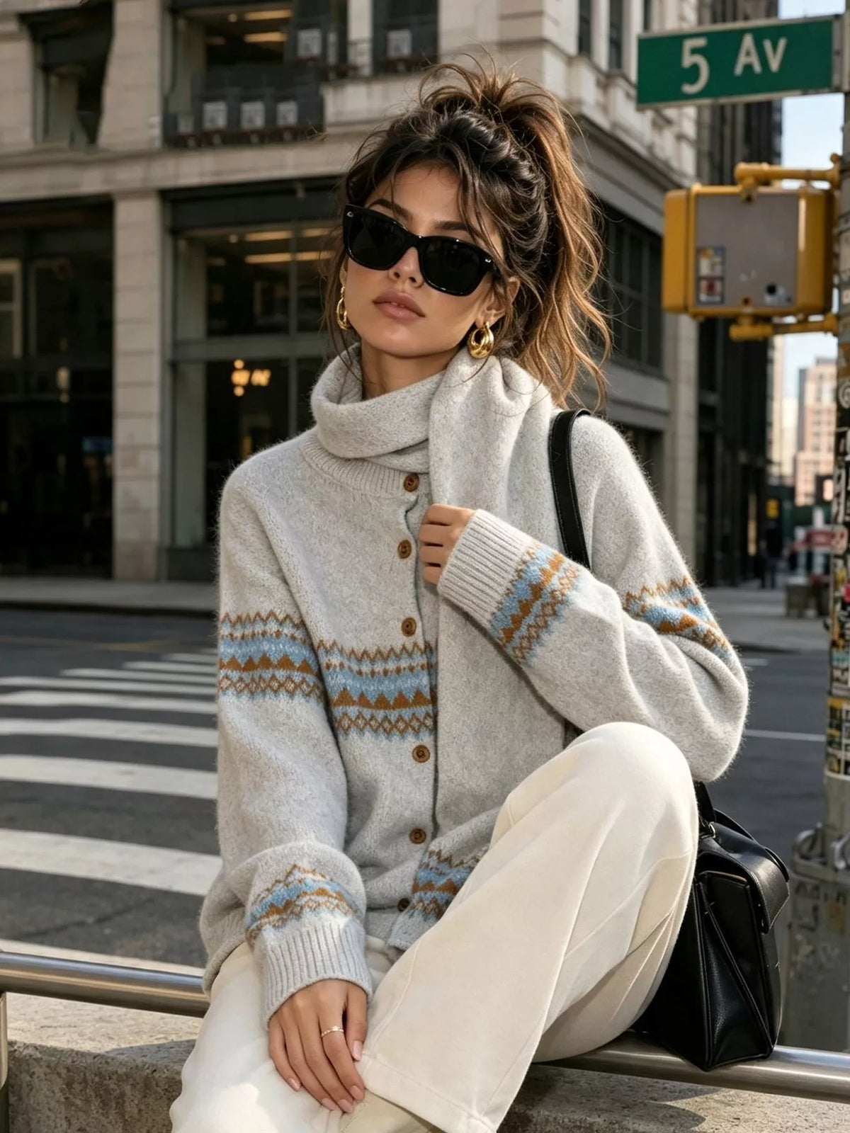 Geometric Button Down Knit Cardigan