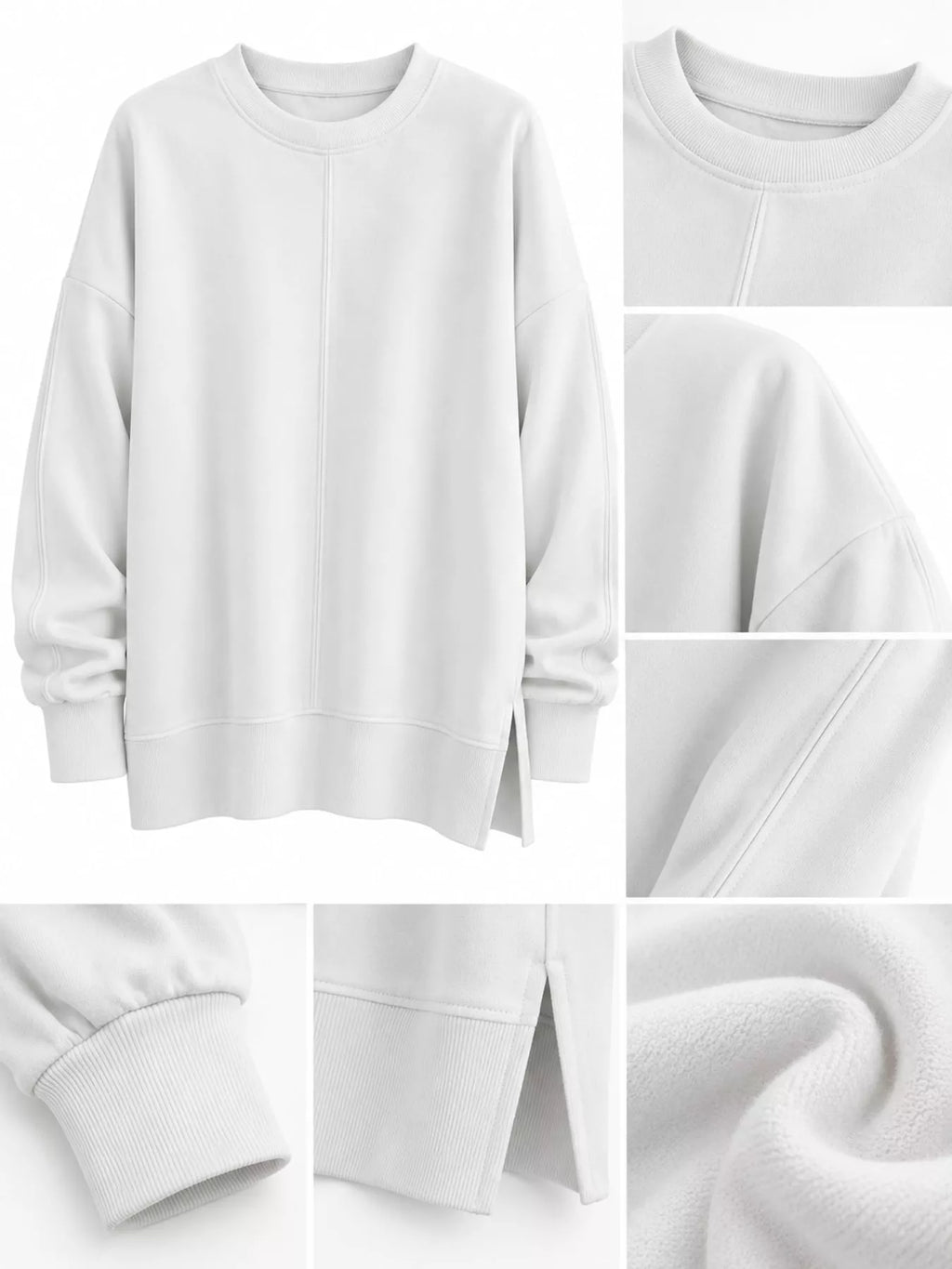 Oversized Crew Neck Sweatshirt with Side Slit
