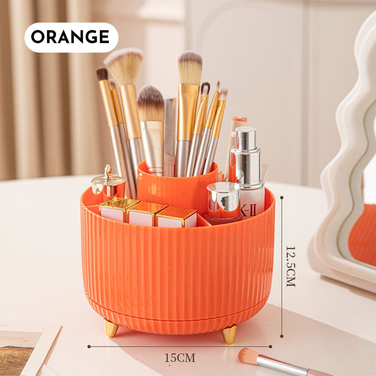 360 Rotating Makeup Brush Holder & Organizer  Countertop Storage For Cosmetics & Skincare 8 Colors