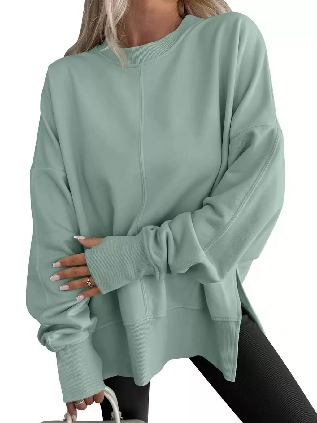 Oversized Crew Neck Sweatshirt with Side Slit