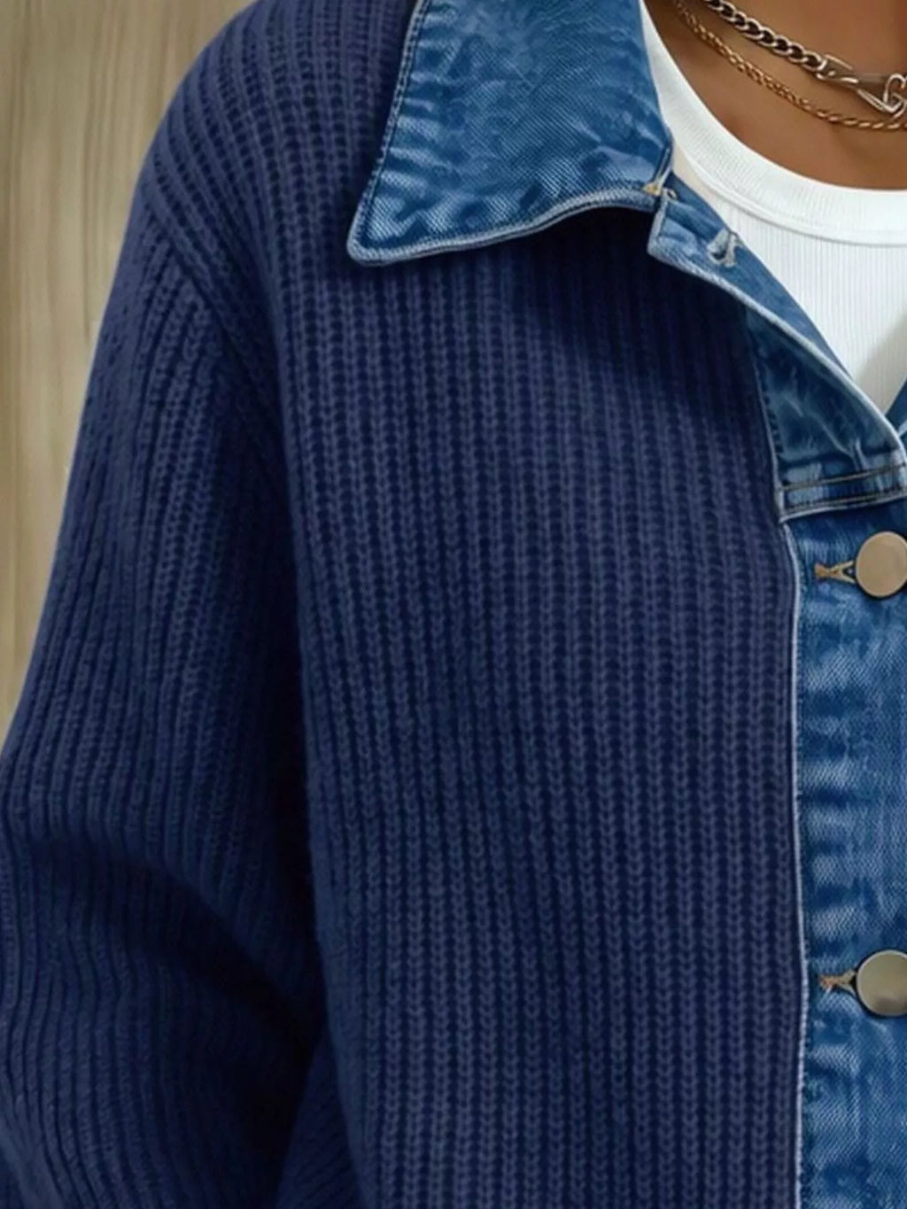 Denim Trim Button Up Cardigan