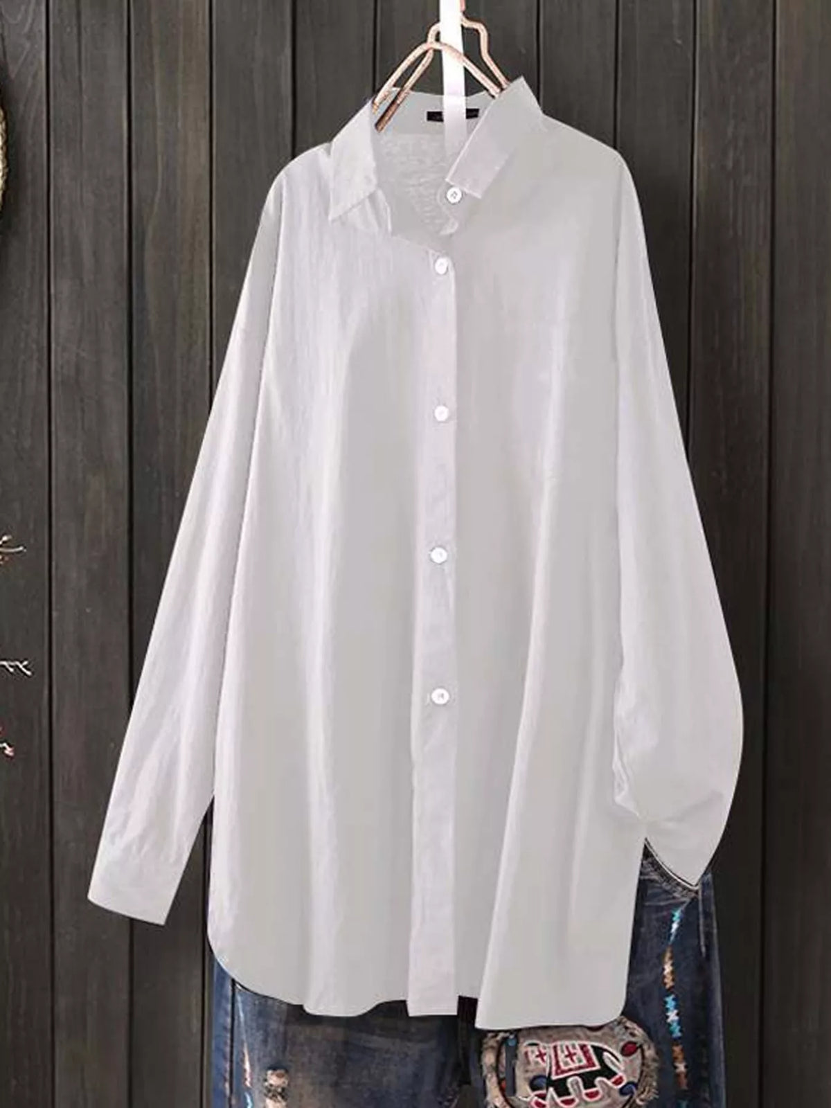 Full Size Oversized Button-Down Long Sleeve Shirt Plus Size