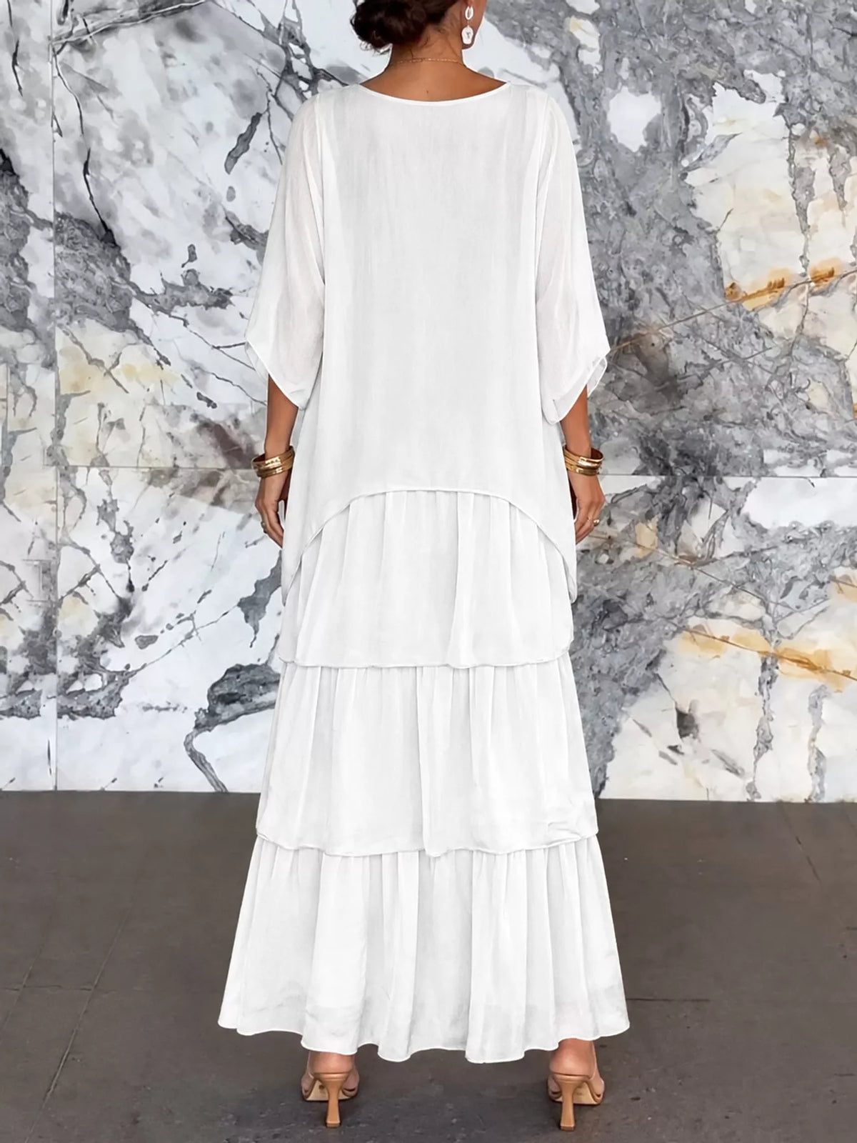 Full Size Layered Batwing Sleeve Maxi Dress Plus Size