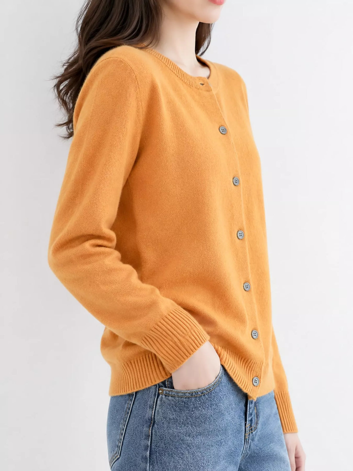 Crew-Neck Button-Down Cardigan