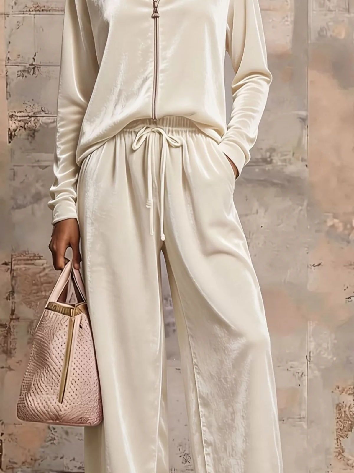 Velvet Zip-Up Top and Pants Set