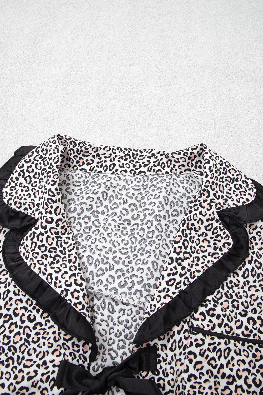 Leopard Print Bow Knot Patchwork Long Sleeve Lounge Set