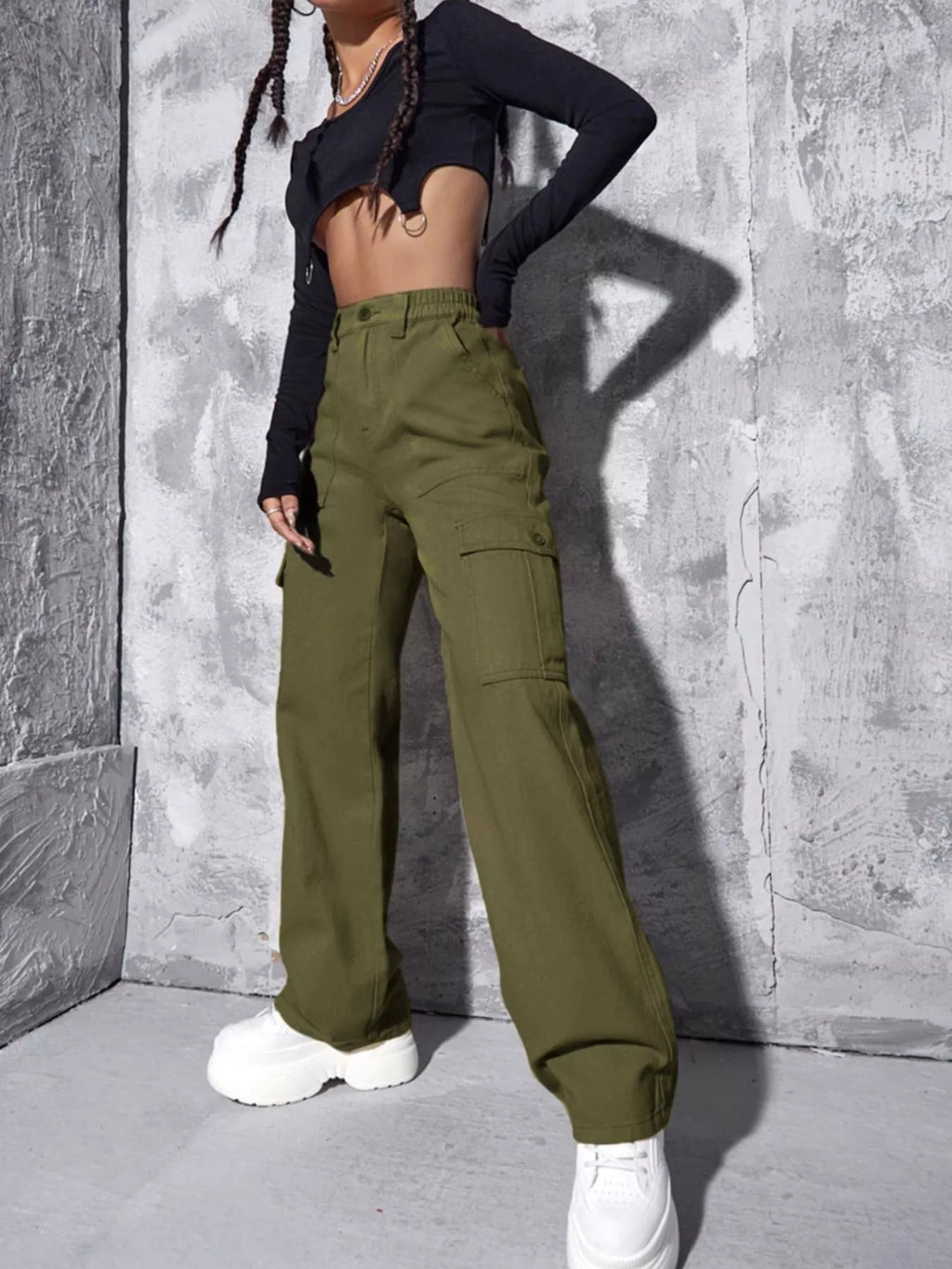 High-Waisted Cargo Jeans
