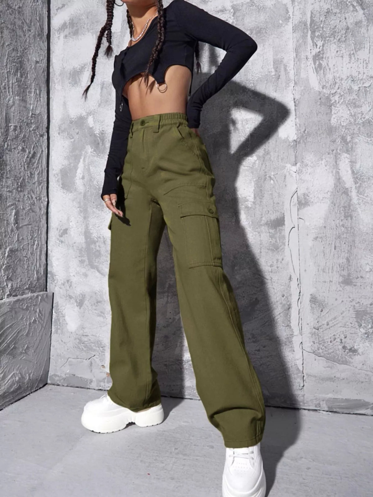 High-Waisted Cargo Jeans