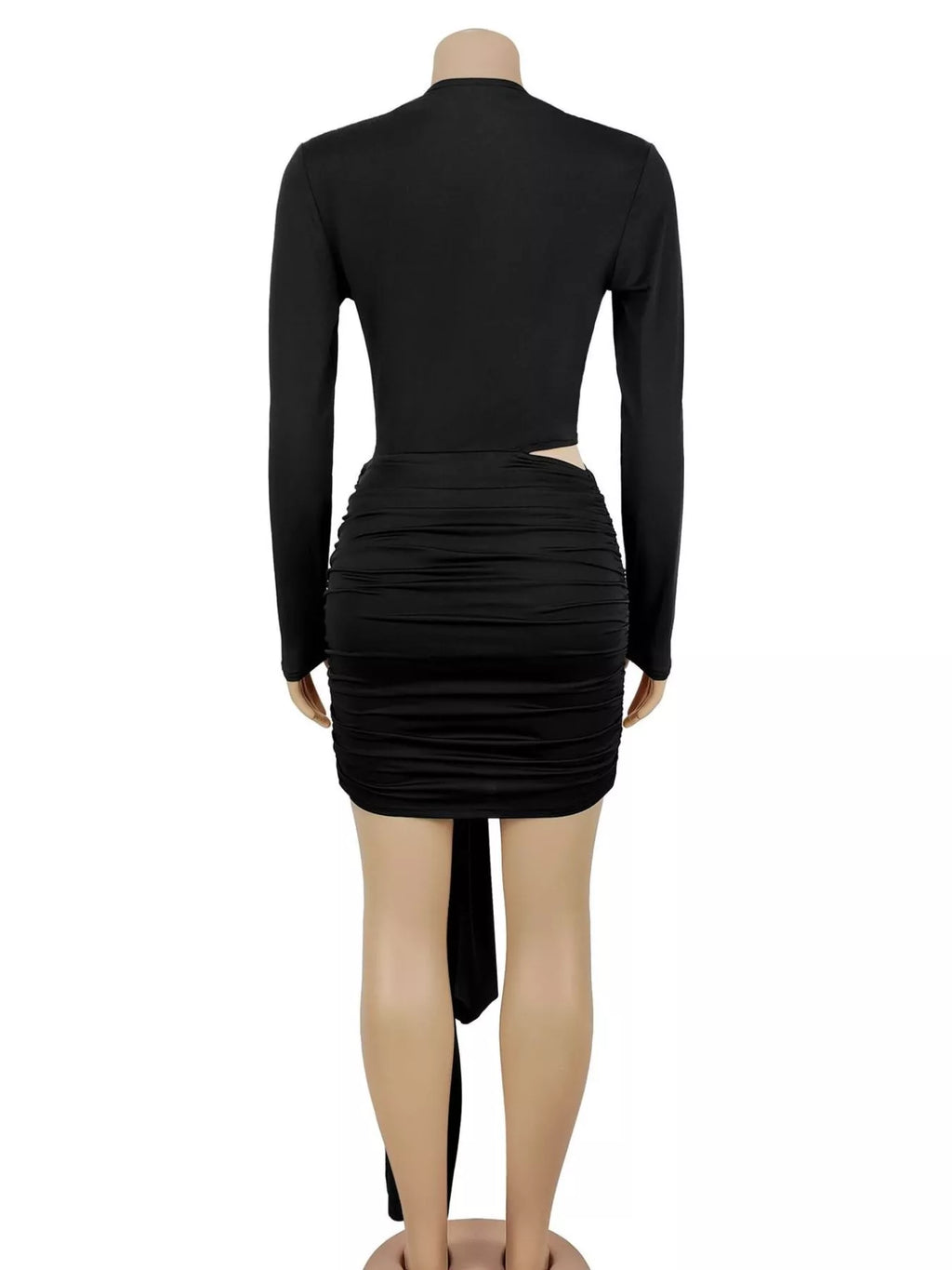 Cutout Deep V-Neck Long Sleeve Ruched Bodycon Mini Dress