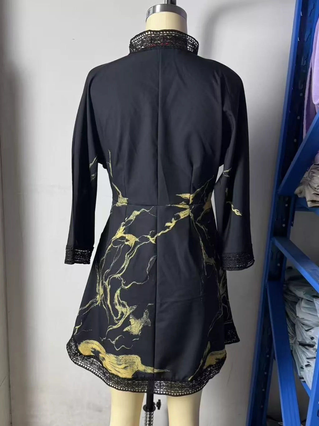 Notched 3/4 Sleeve Mini Dress