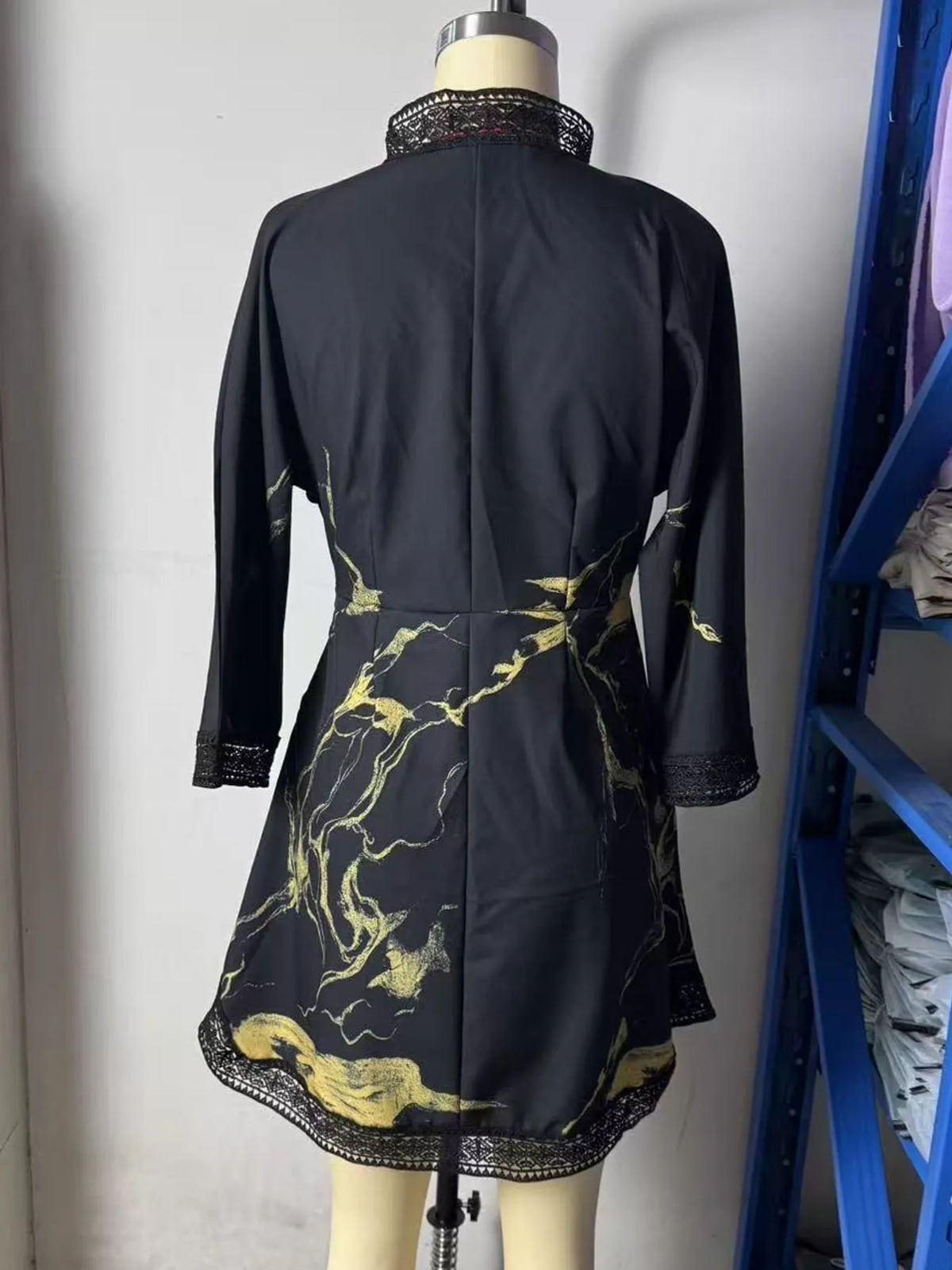 Notched 3/4 Sleeve Mini Dress