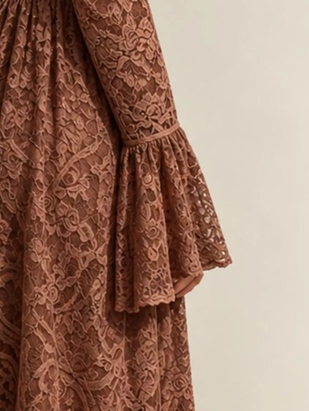 V-Neck Lace Flare Sleeve Maxi Dress