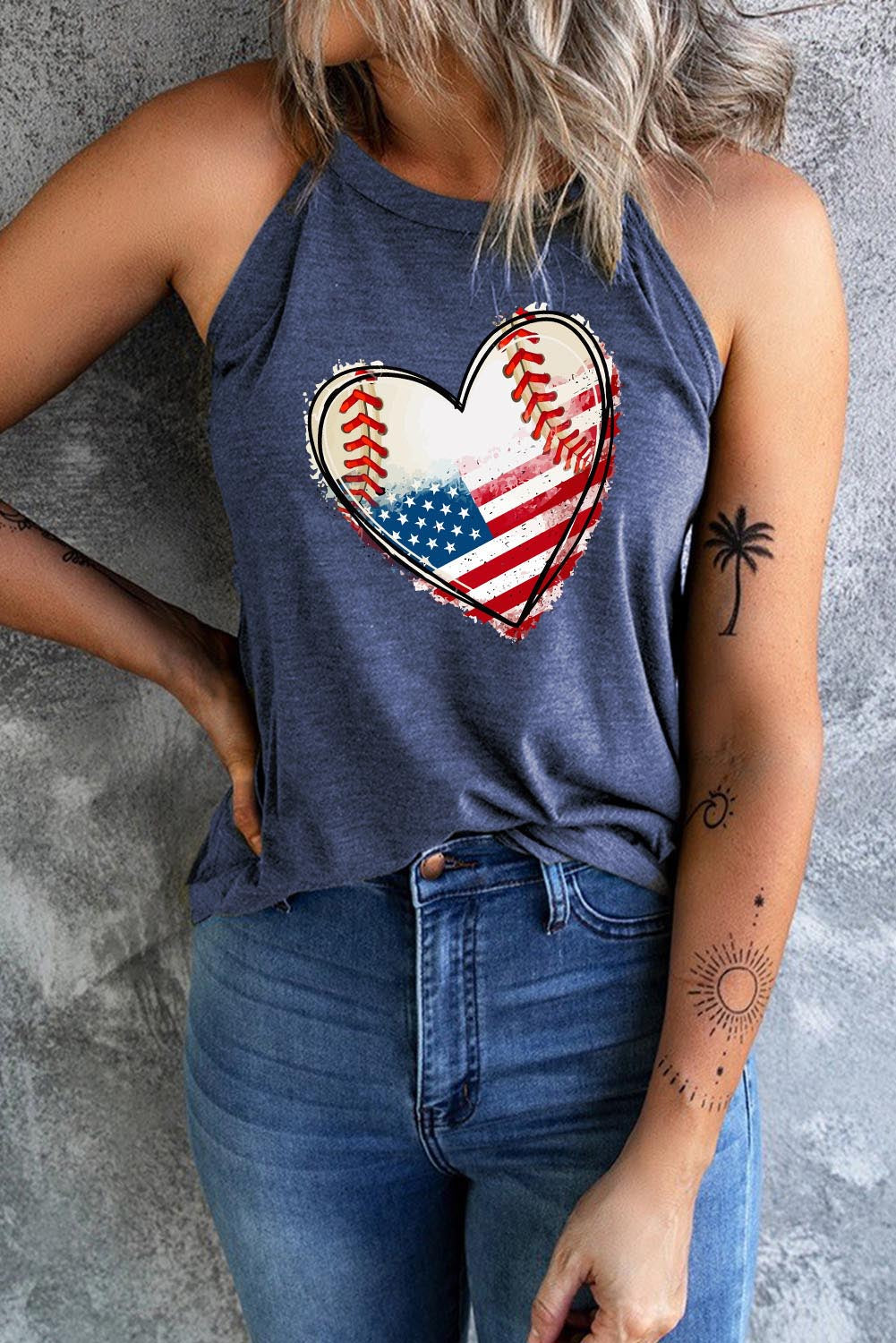 US Flag Heart Graphic Tank Top