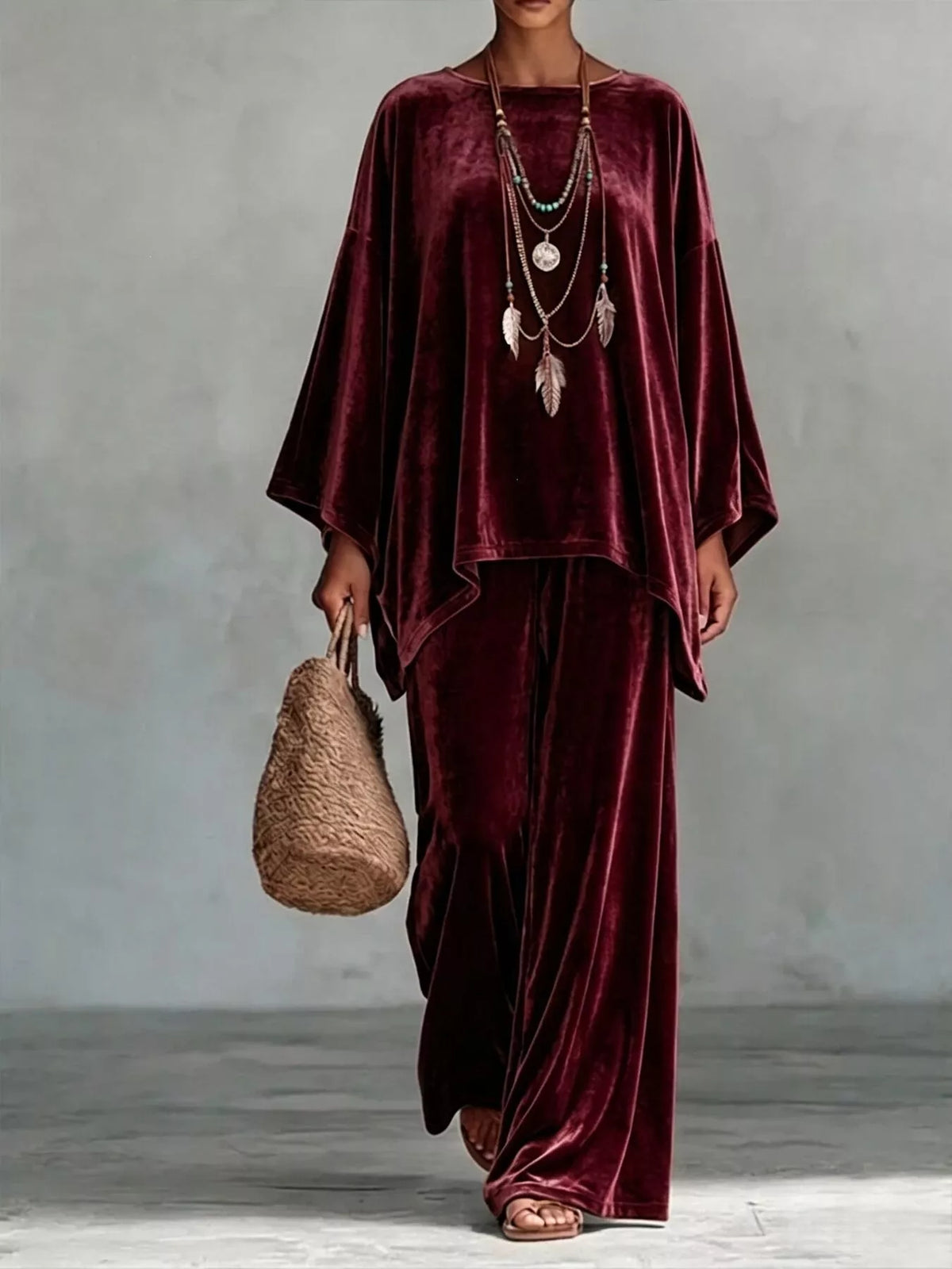 Full Size Asymmetrical Top and Wide Leg Pants Set Plus Size