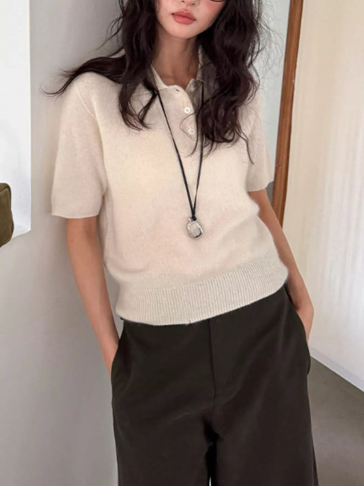 Wool Short-Sleeve knitted Polo Shirt
