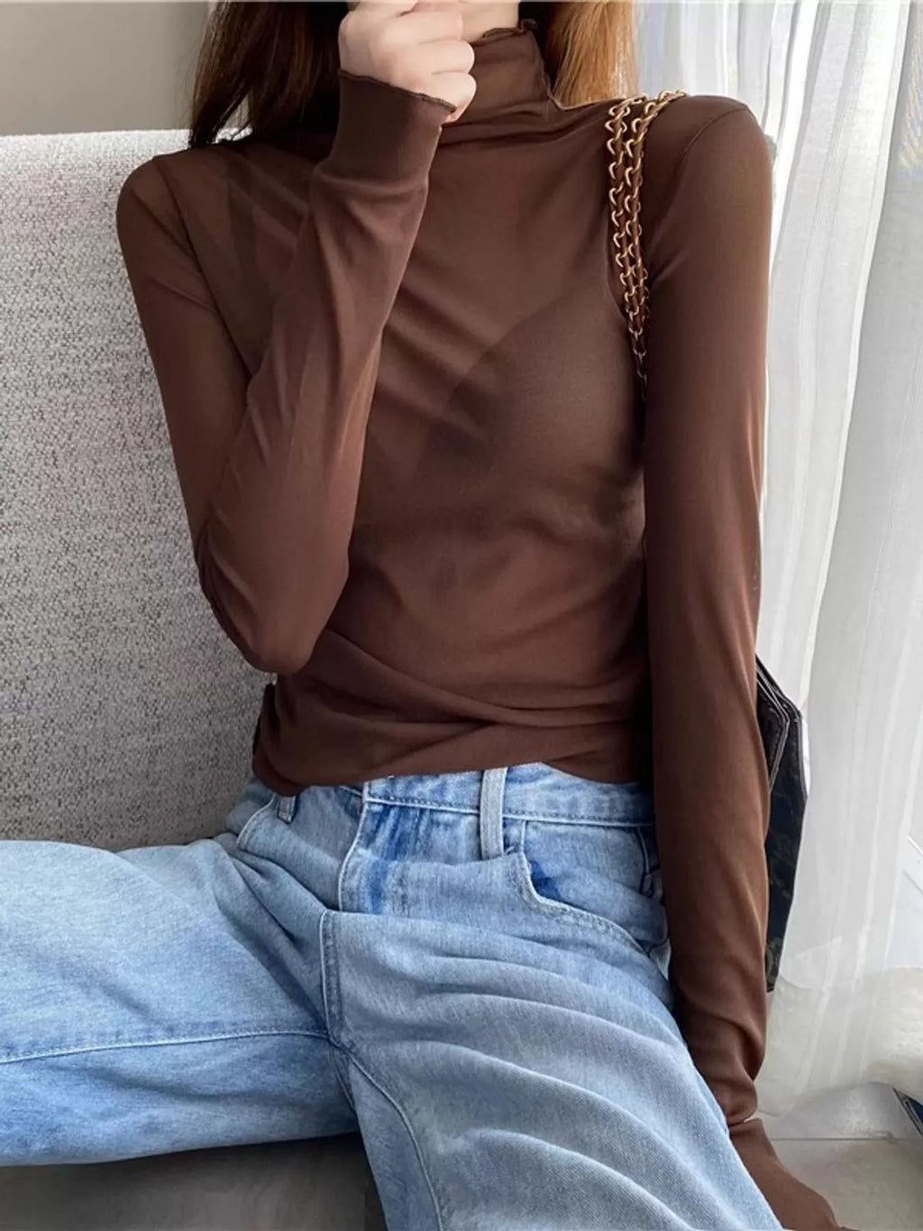 Turtleneck Long Sleeve Slim Fit T-Shirt