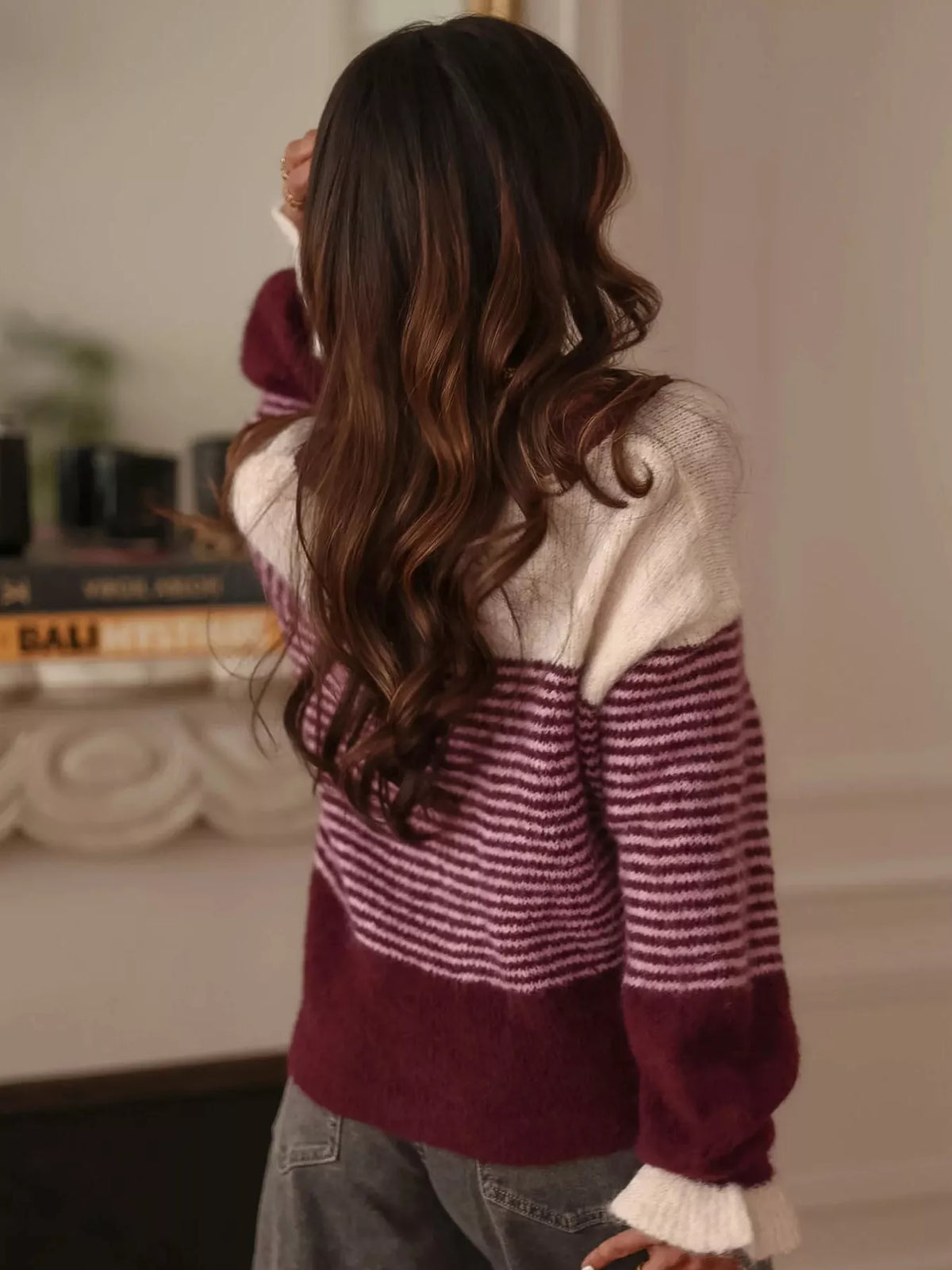 Striped Color-Block Button-Down Cardigan
