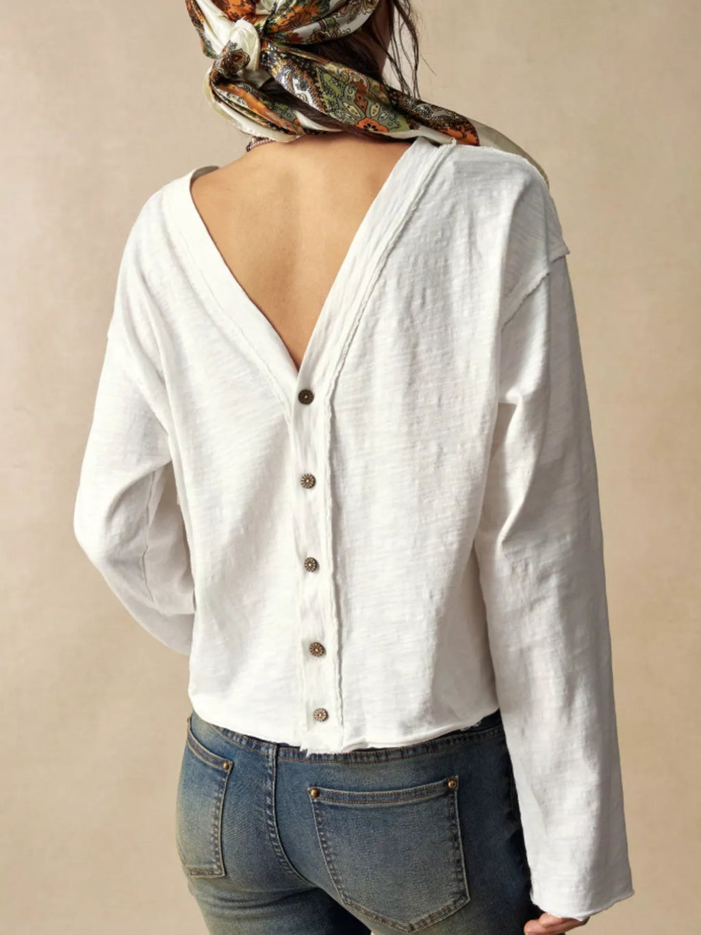 Exposed Seam Long Sleeve Shirt with Two Way to Wear