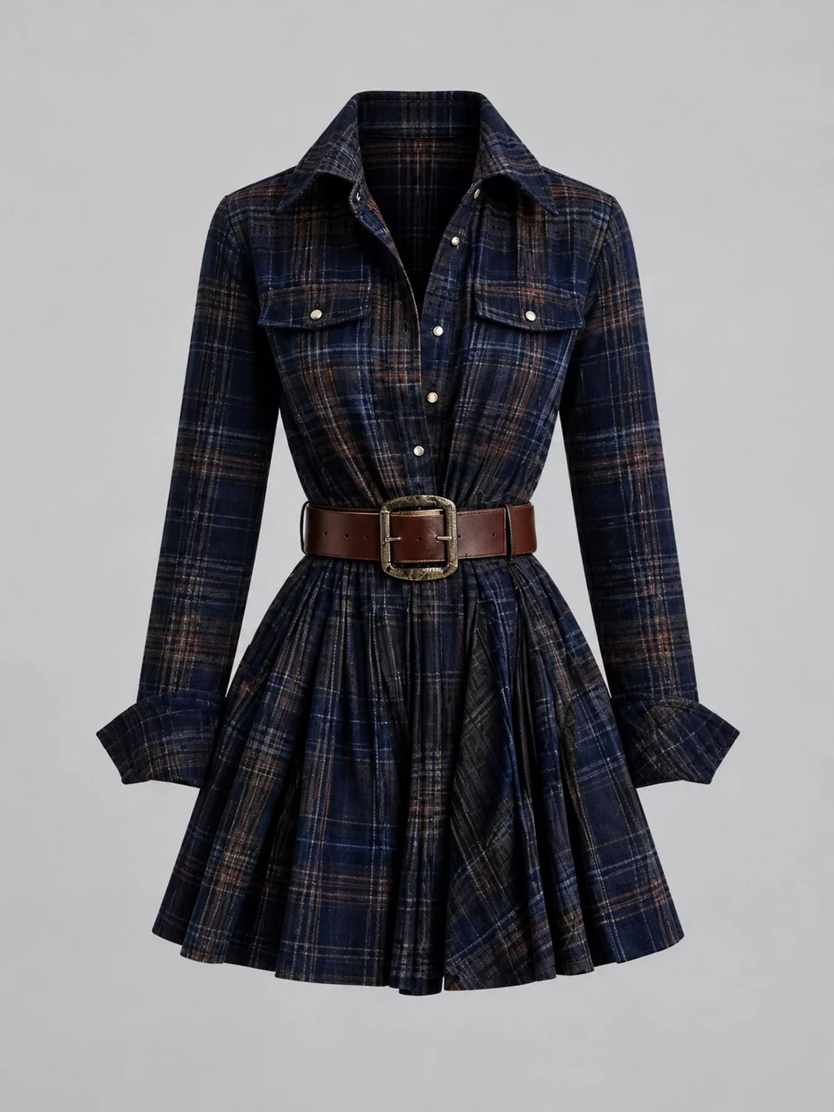 Plaid Long-Sleeve Shirt Dress