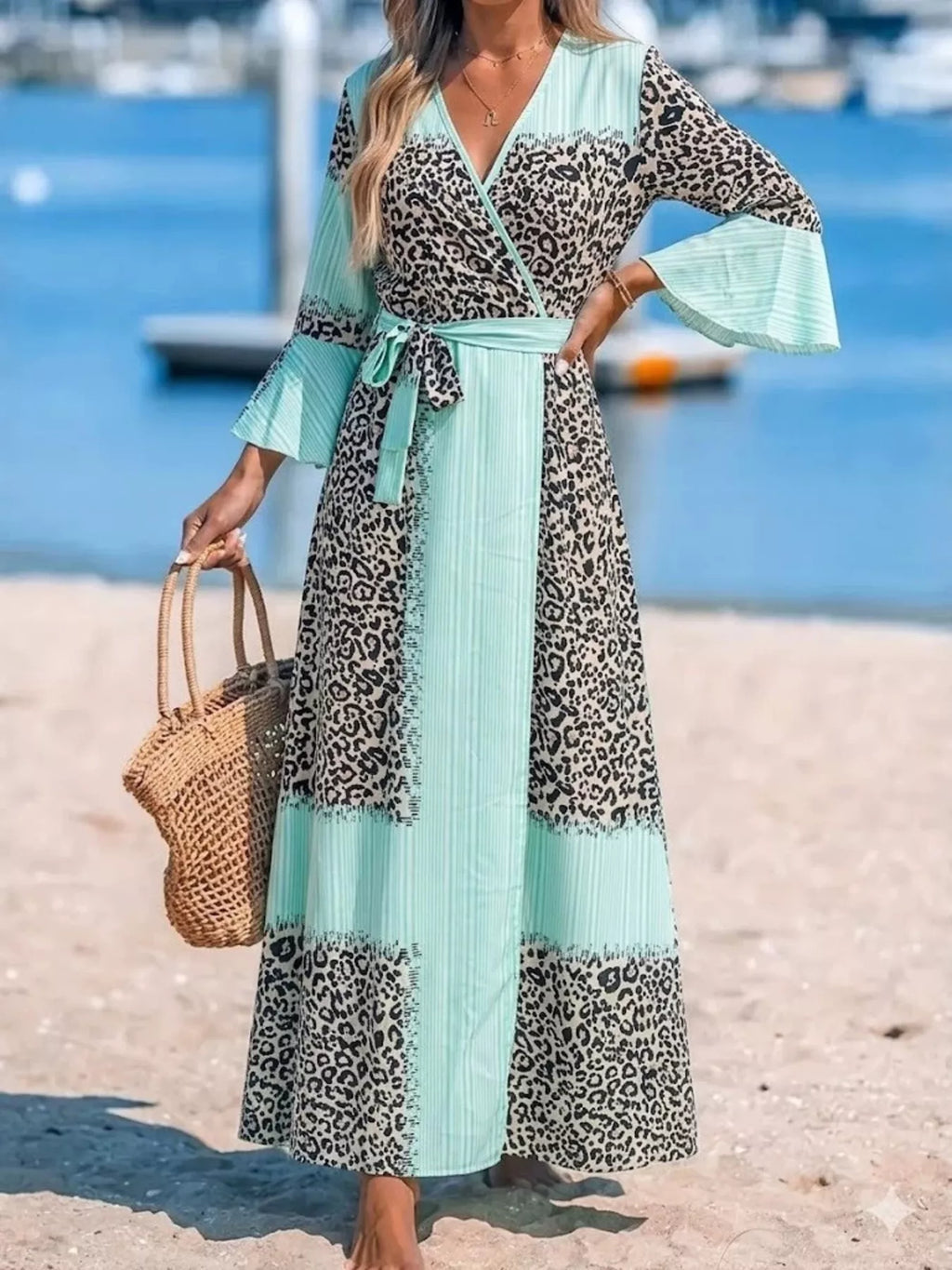 Full Size Leopard Print Patchwork Maxi Dress Plus Size