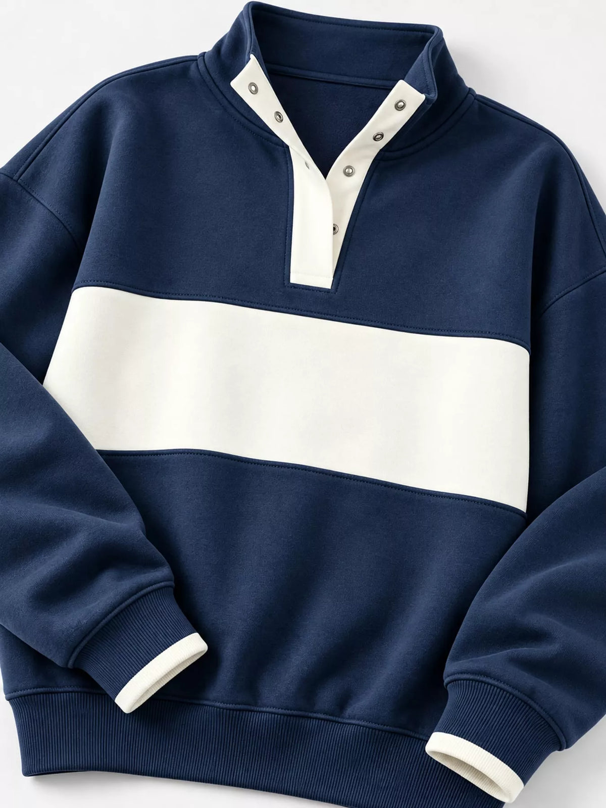 Full Size Color Block Snap-Button Sweatshirt Plus Size
