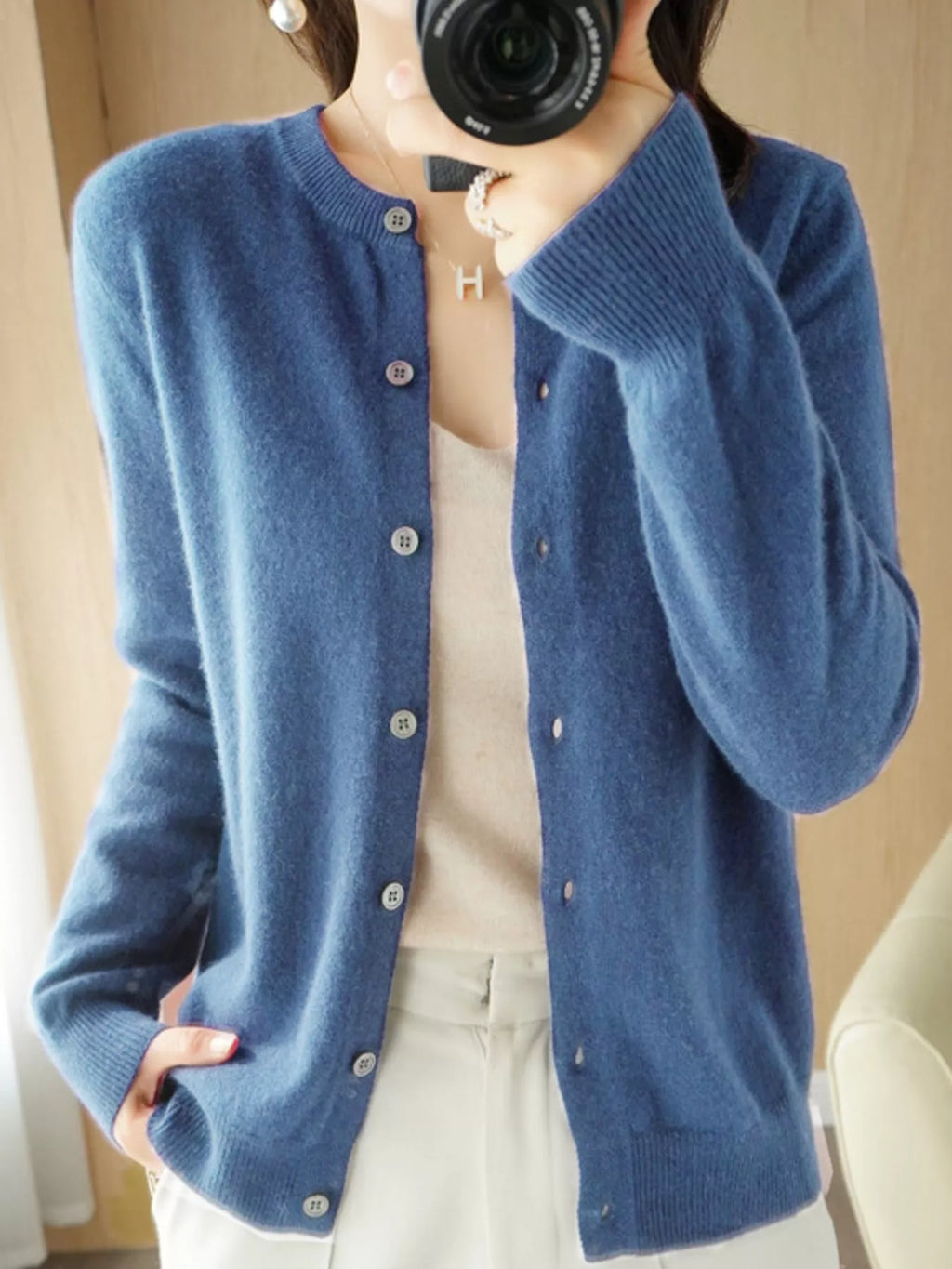 Classic Crew Neck Knit Cardigan