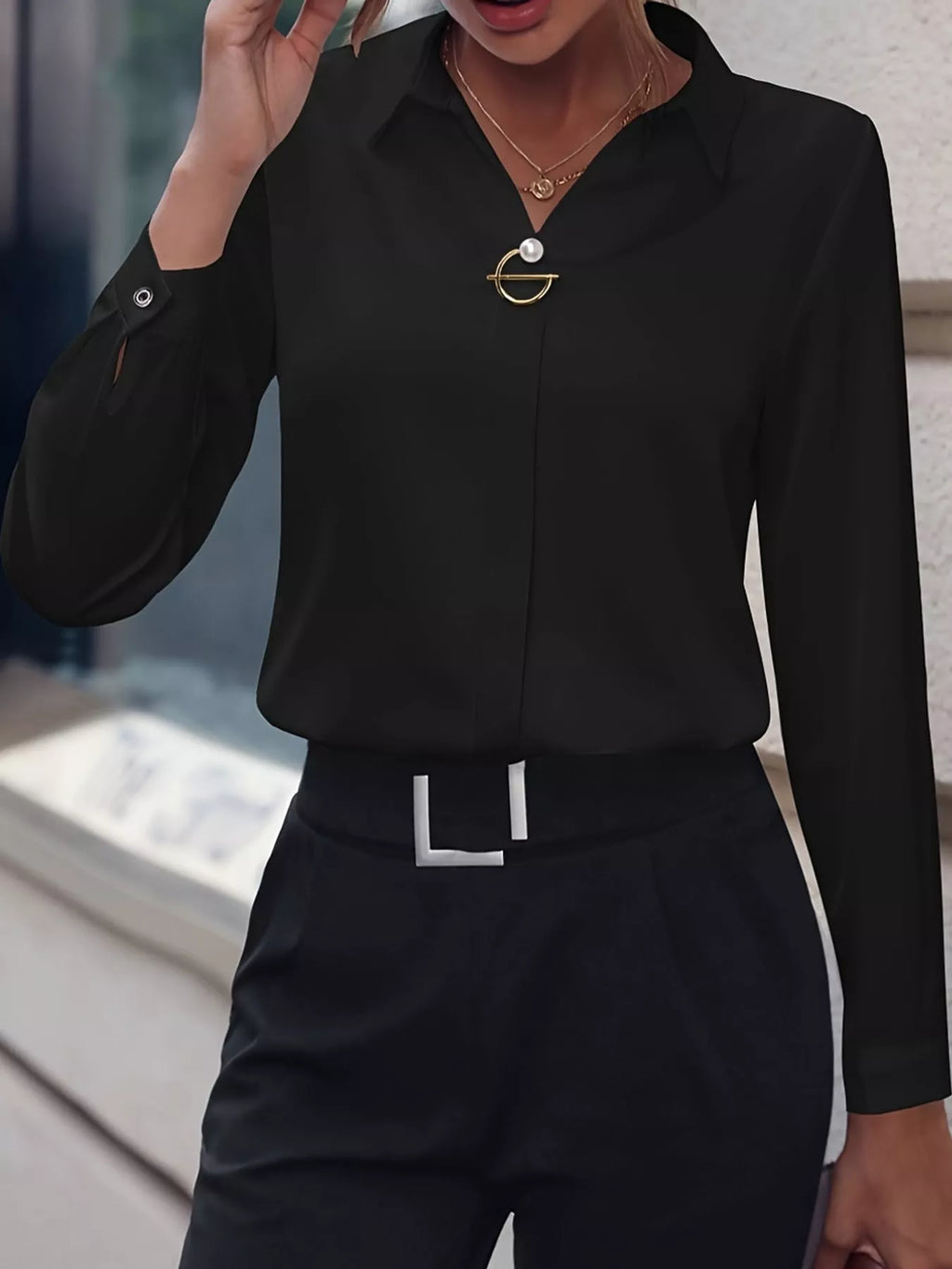 Long Sleeve Satin Blouse