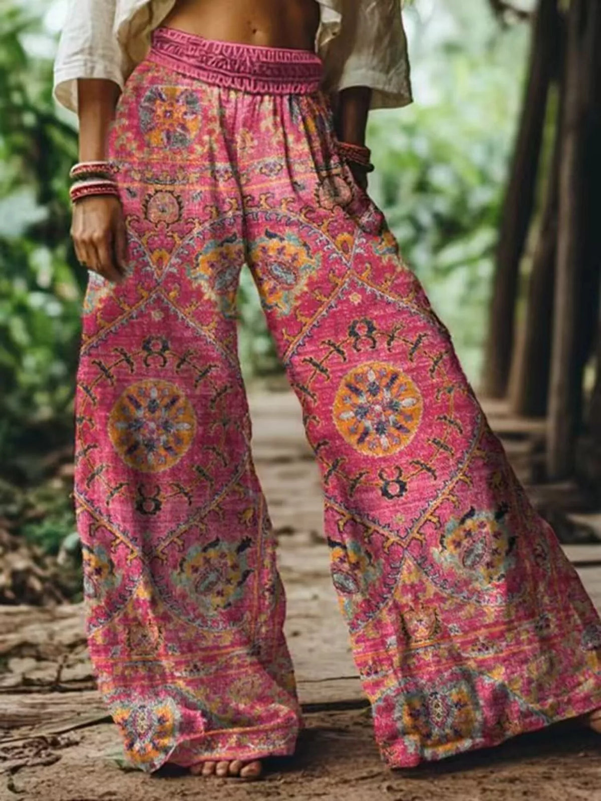 Full Size Floral Wide-Leg Pants Plus Size