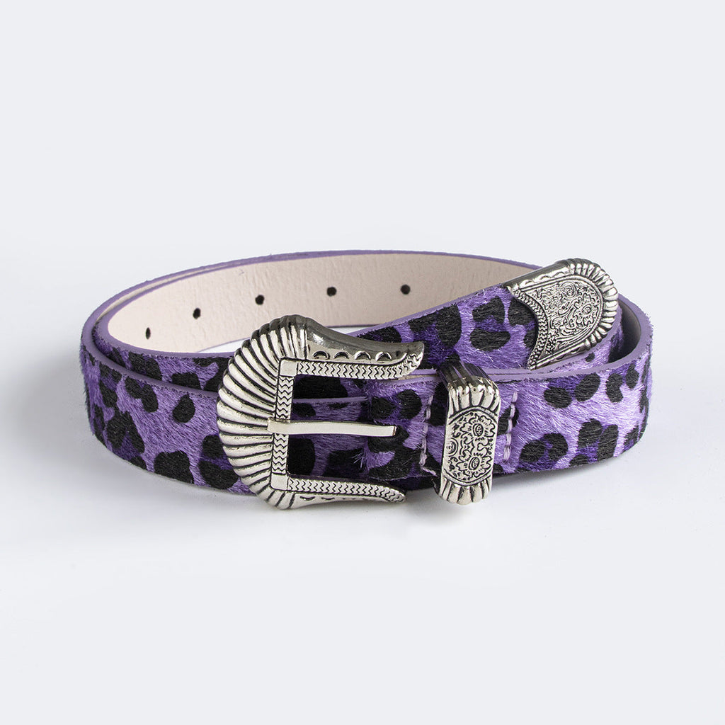European And American New Retro Carved Imitation Horse Hair Leopard Print Fashion Y2K Dopamine Western Buckle Belt Cross-Border Women's Belt