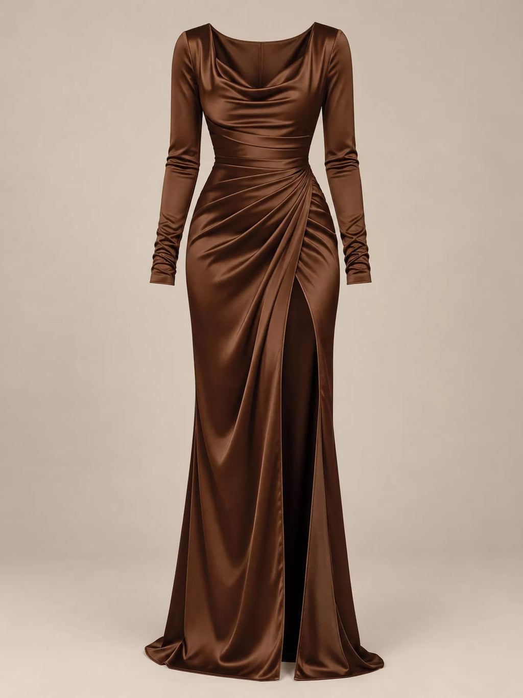 Full Size Satin Cowl Neck High Slit Evening Maxi Dress Plus Size