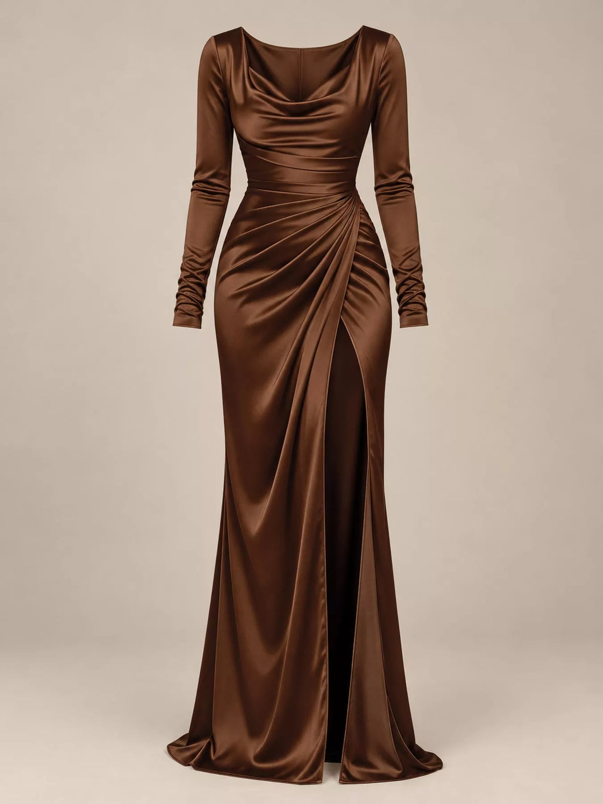 Full Size Satin Cowl Neck High Slit Evening Maxi Dress Plus Size