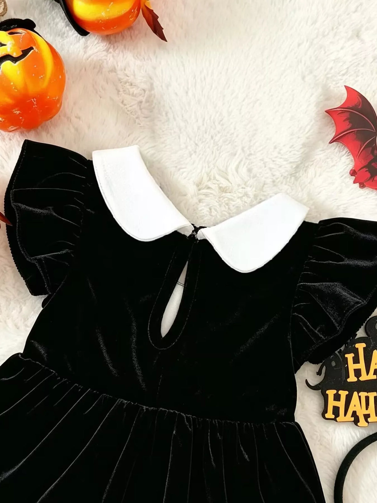 Children's Halloween 'BOO' Ghost Velvet Bodysuit Dress and Bow Headband Set