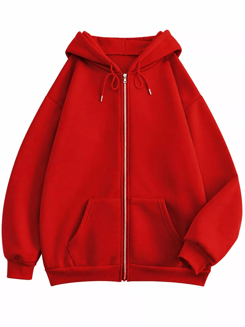 Full Size Oversized Solid Zip-Up Hoodie with Drawstring Plus Size