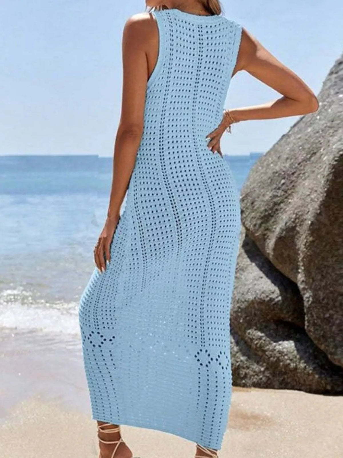 Sleeveless Crochet Knit Cover Up Maxi Dress