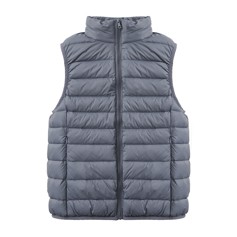 Womens Thin-style Down Vest, Cross-border, Two-way Zipper, 90 White Duck Down, Short Length