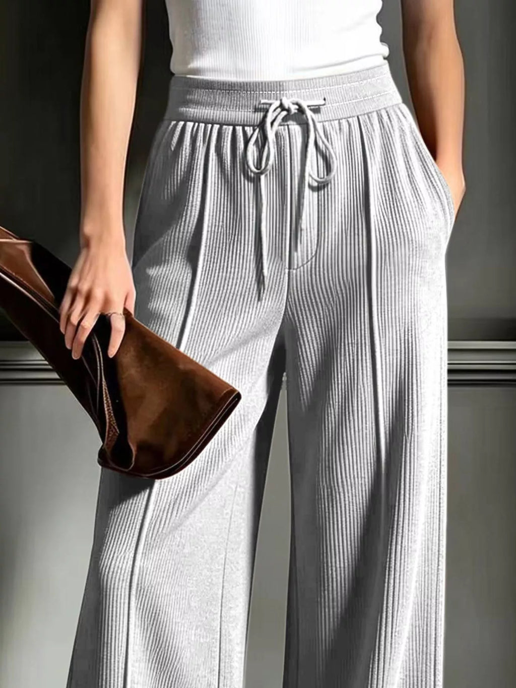 High-Waisted Wide-Leg Ribbed Corduroy Pants