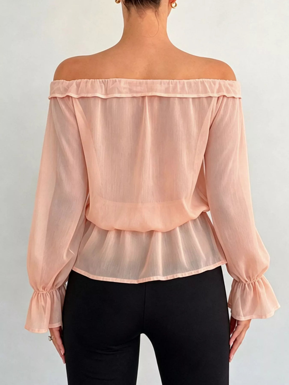 Off-Shoulder Flounce Sleeve Chiffon Blouse