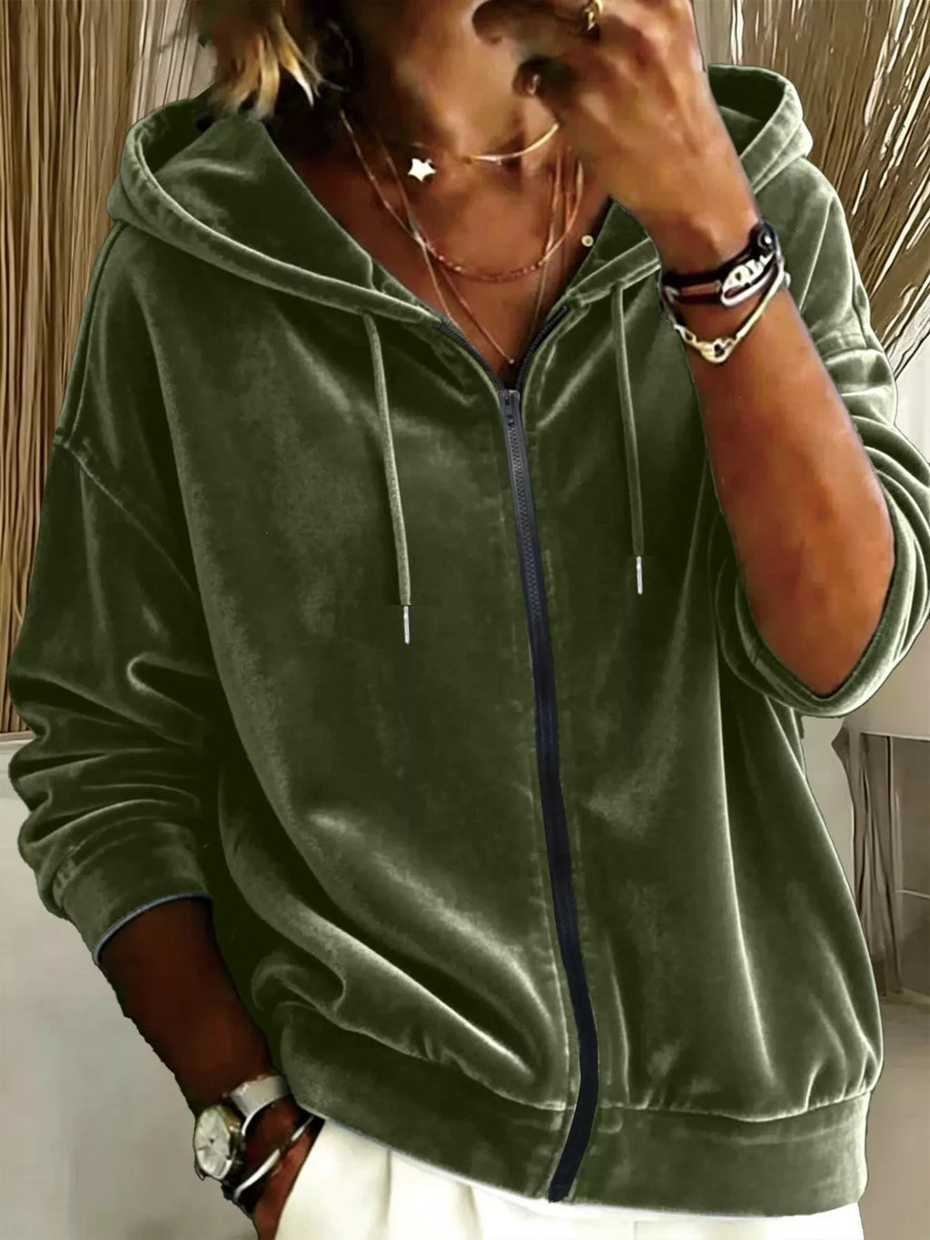Full Size Velvet Zip-Up Hoodie Plus Size