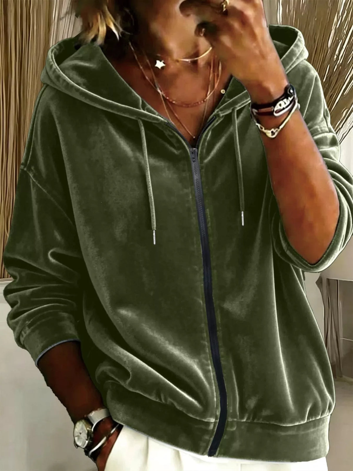Full Size Velvet Zip-Up Hoodie Plus Size
