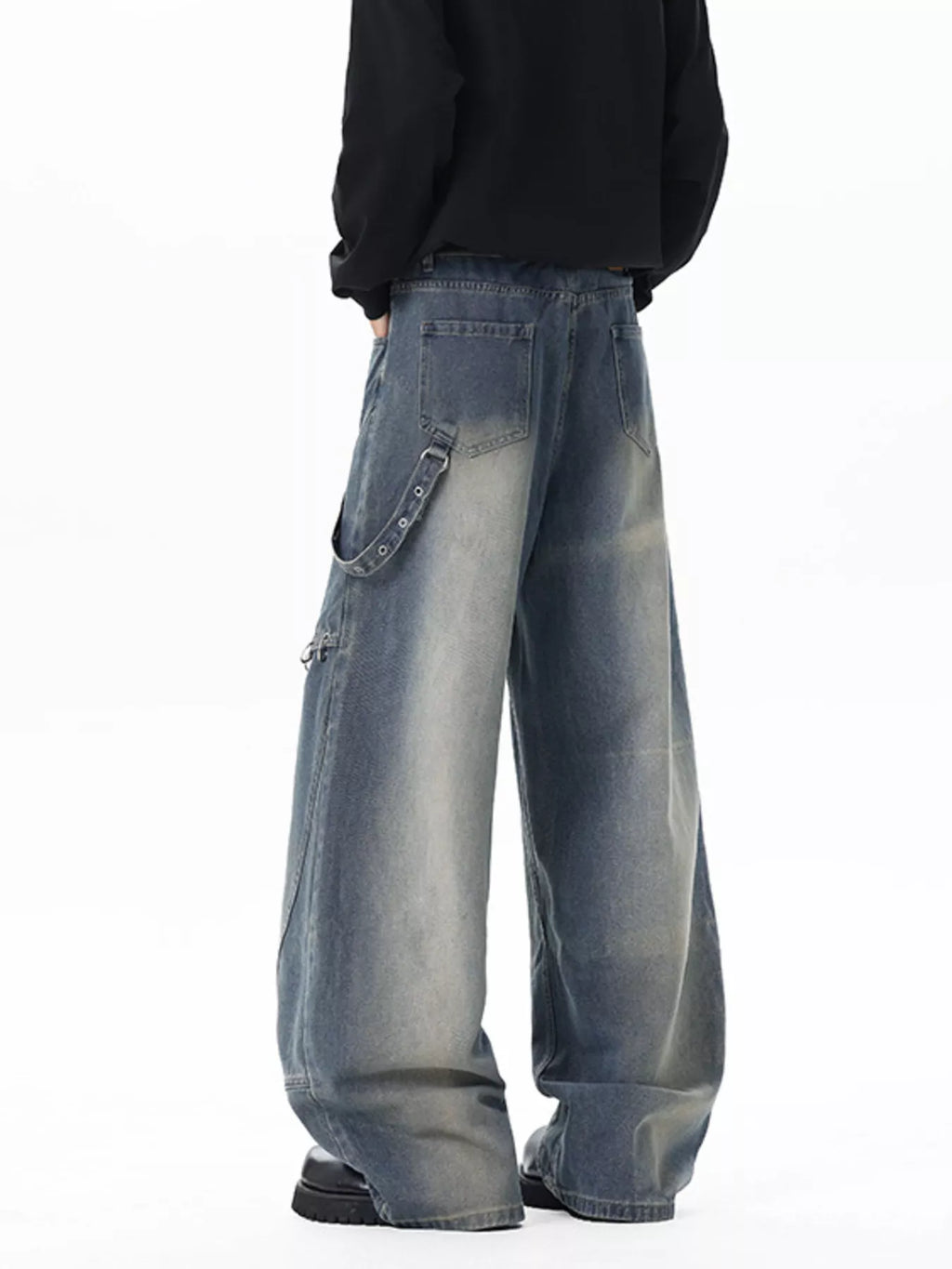 Men's Full Size Wide-Leg Denim Jeans with Metal Ring Plus Size