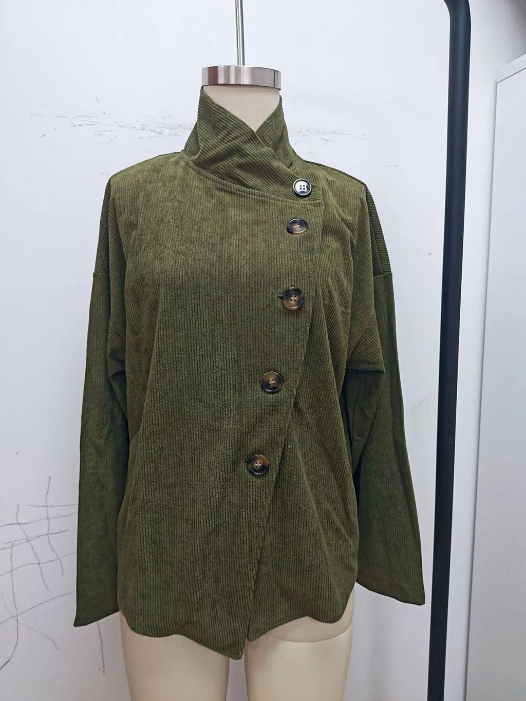 Asymmetric Button-Up Corduroy Jacket
