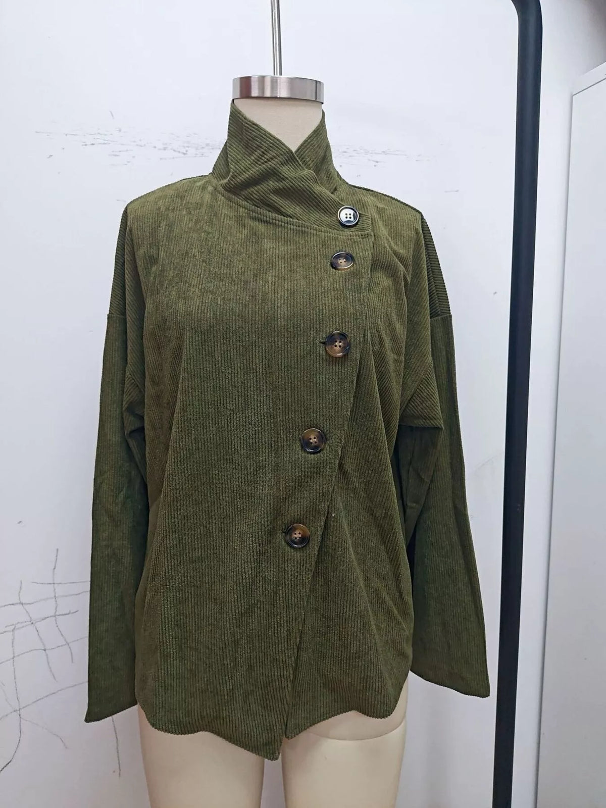Asymmetric Button-Up Corduroy Jacket