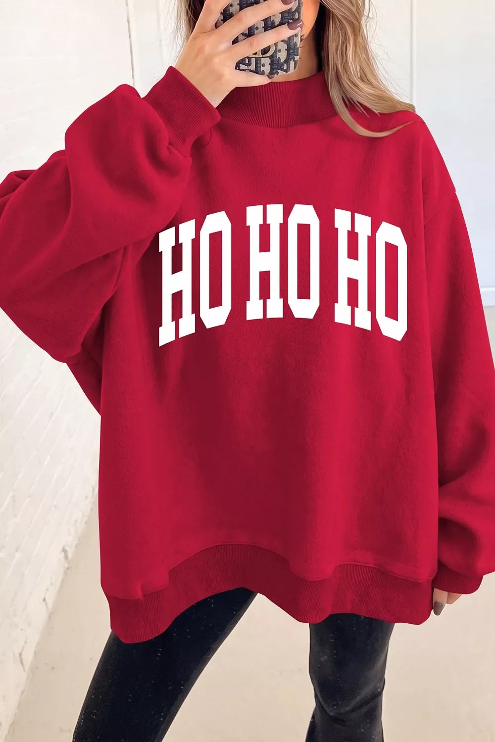 Christmas Slogan MERRY High Neck Tunic Holiday Sweatshirt