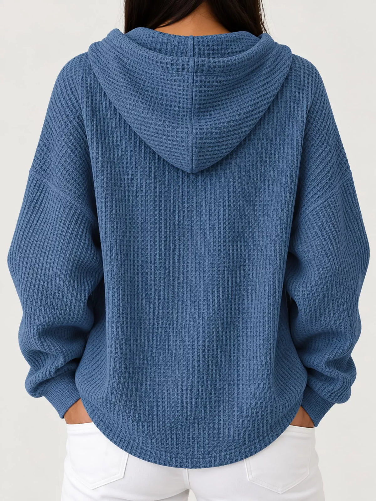 Full Size Waffle Knit Button Detail Hoodie Plus Size