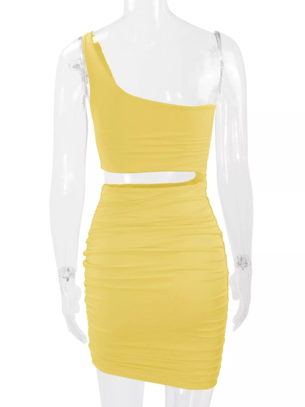 One-Shoulder Cutout Ruched Bodycon Mini Dress