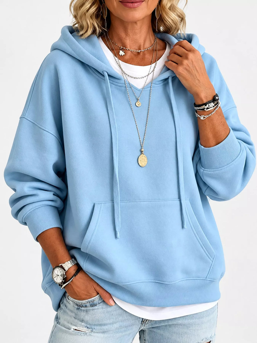 Drawstring Dropped Shoulder Hoodie
