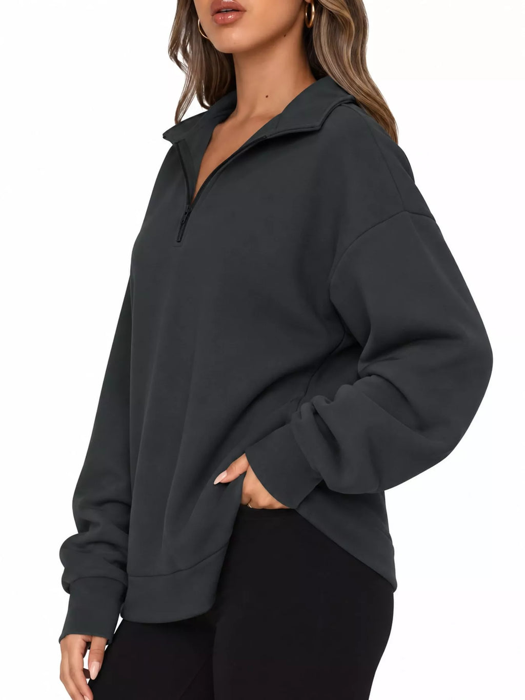 Full Size Quarter-Zip Dropped Shoulder Sweatshirt Plus Size