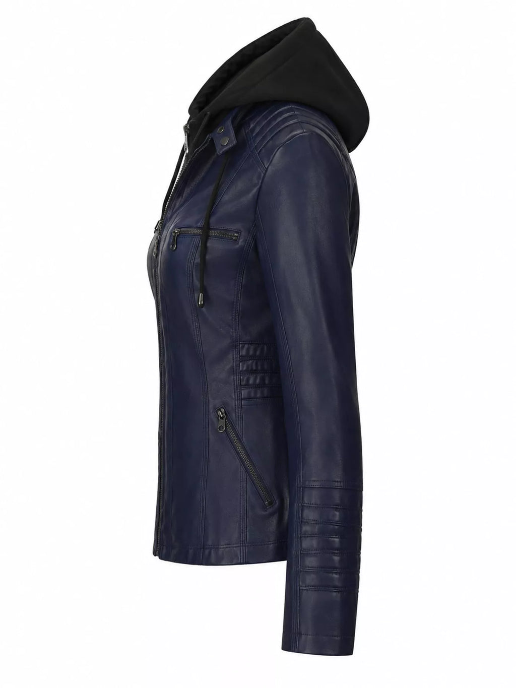 Full Size Detachable Hooded Faux Leather Moto Jacket Plus Size