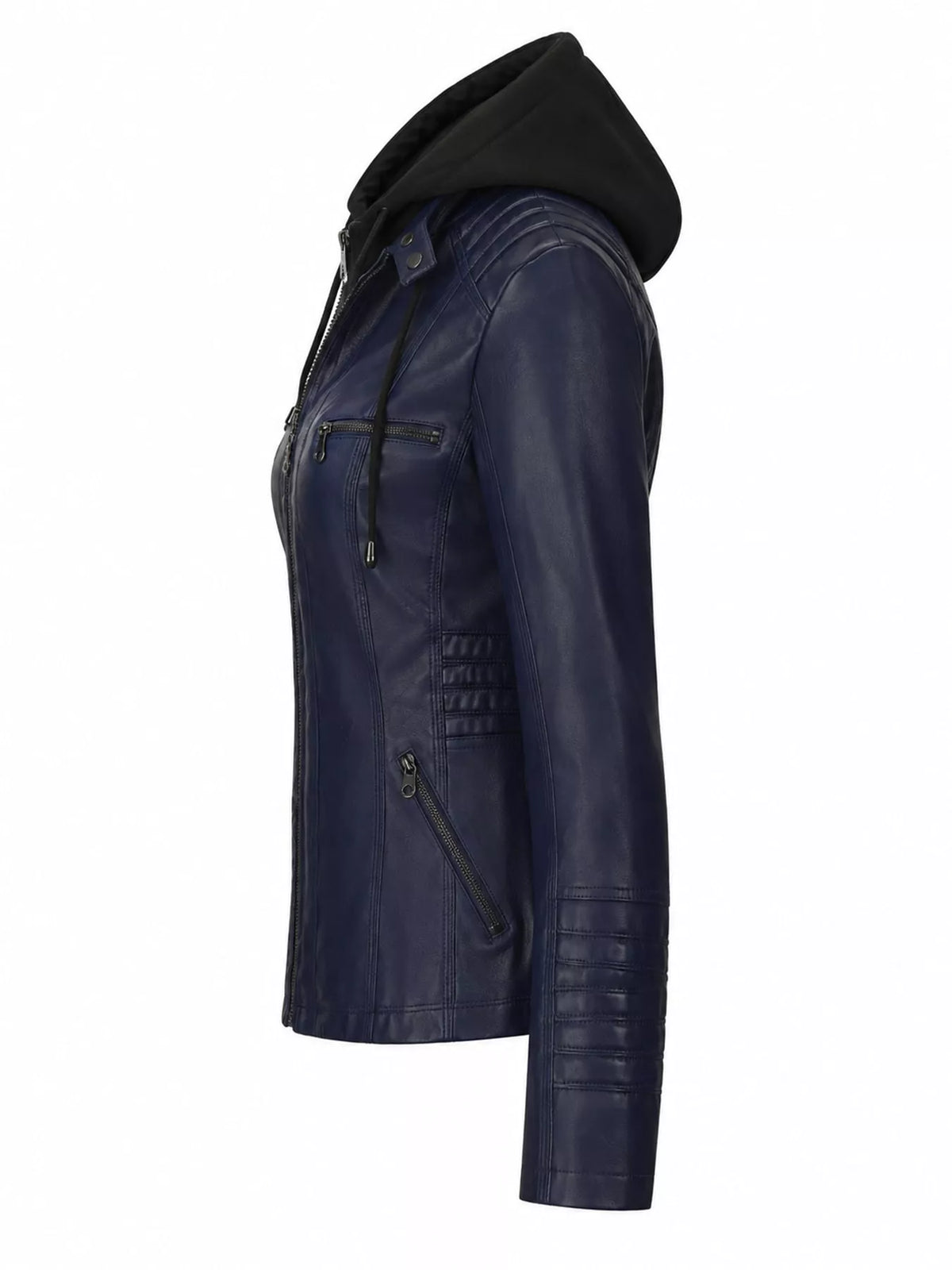 Full Size Detachable Hooded Faux Leather Moto Jacket Plus Size