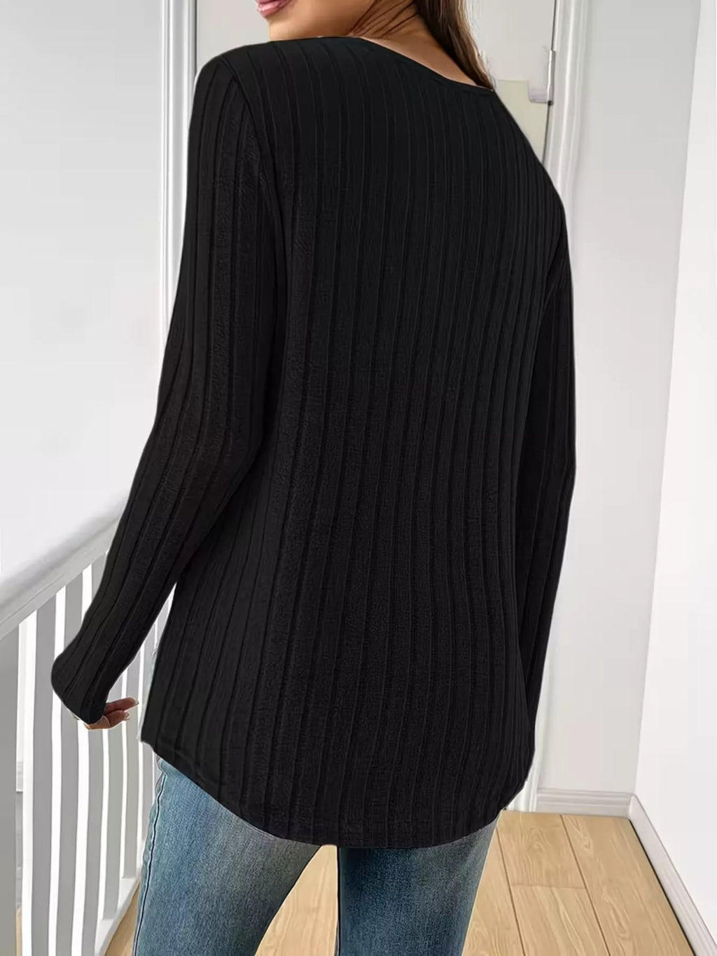 Ribbed Knit Long Sleeve T-Shirt